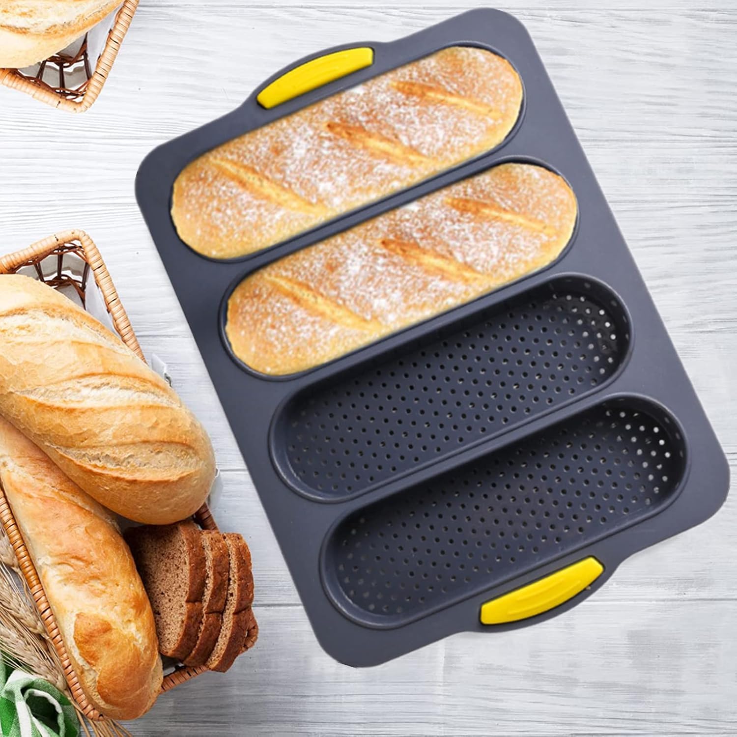 French Four-hole Non-stick Loaf Pan for Easy Baking - Silicone Bread Pan for Breakfast, Afternoon Tea, and Romantic Dinners