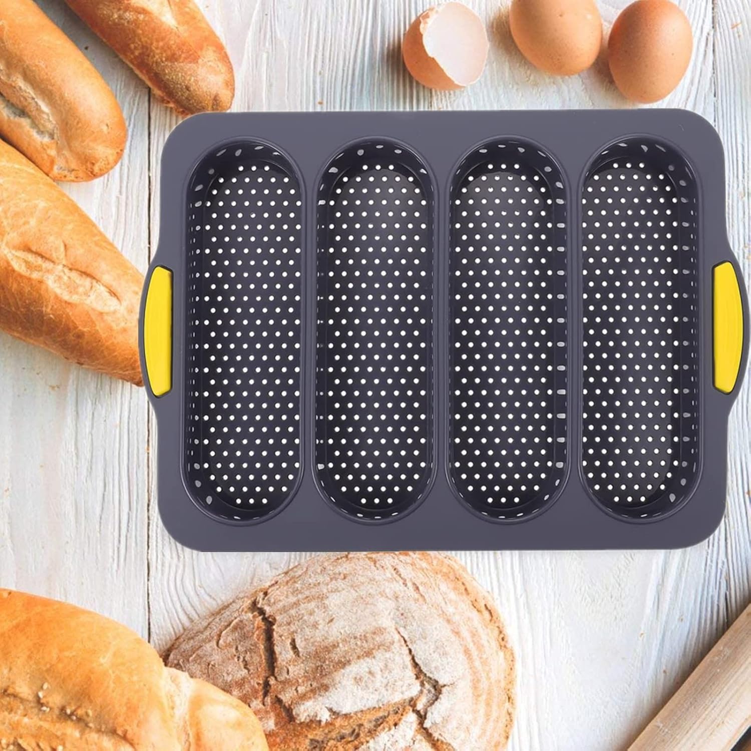 French Four-hole Non-stick Loaf Pan for Easy Baking - Silicone Bread Pan for Breakfast, Afternoon Tea, and Romantic Dinners