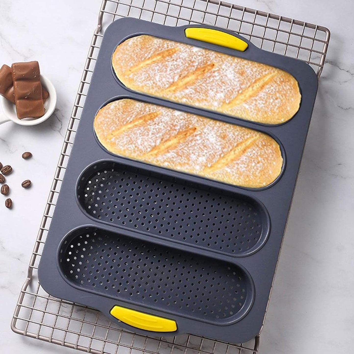 French Four-hole Non-stick Loaf Pan for Easy Baking - Silicone Bread Pan for Breakfast, Afternoon Tea, and Romantic Dinners