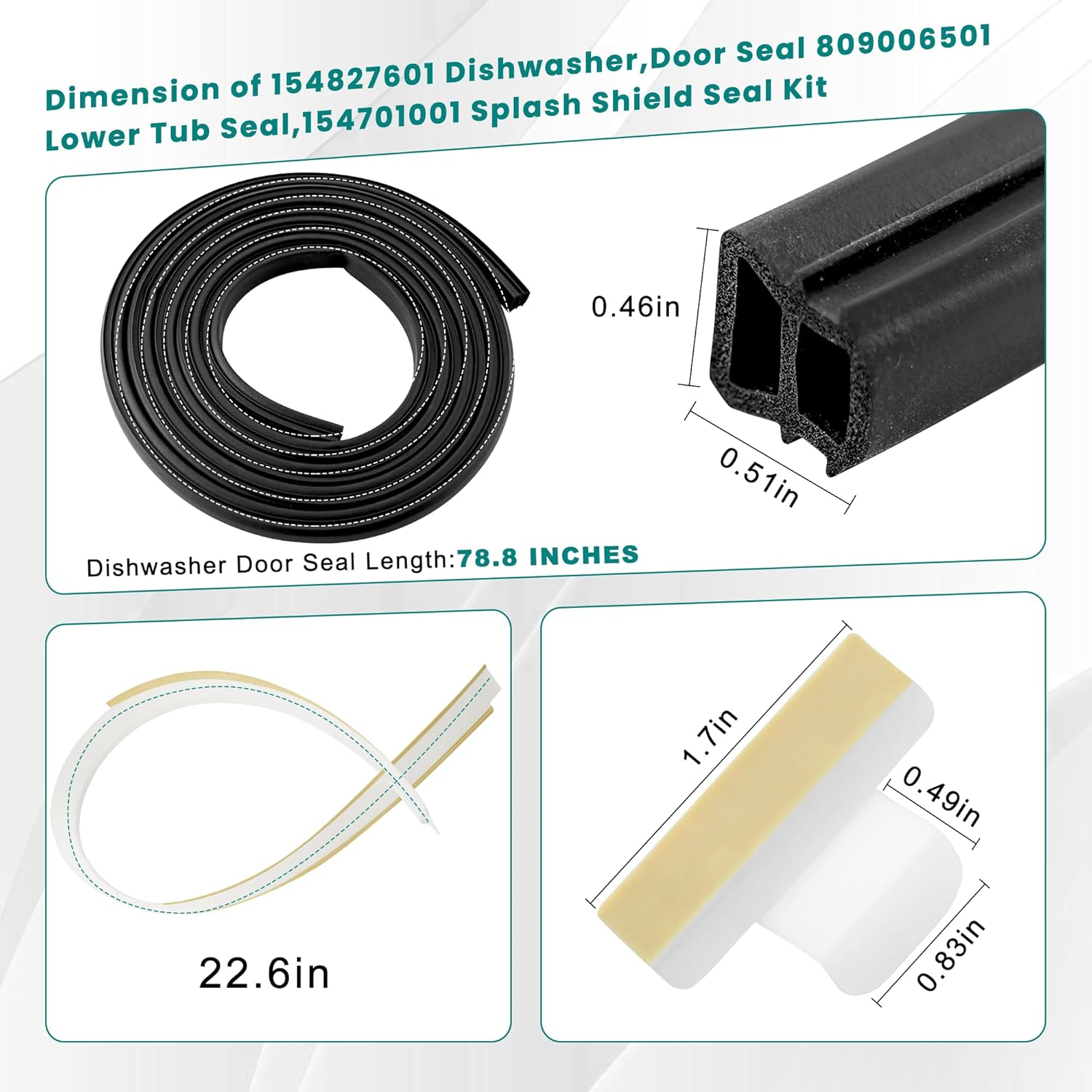 Frigidaire Gallery Kenmore Electrolux Dishwasher Door Seal Gasket Replacement Kit - Door Gasket, Lower Seal, Splash Shield - Prime & Swift