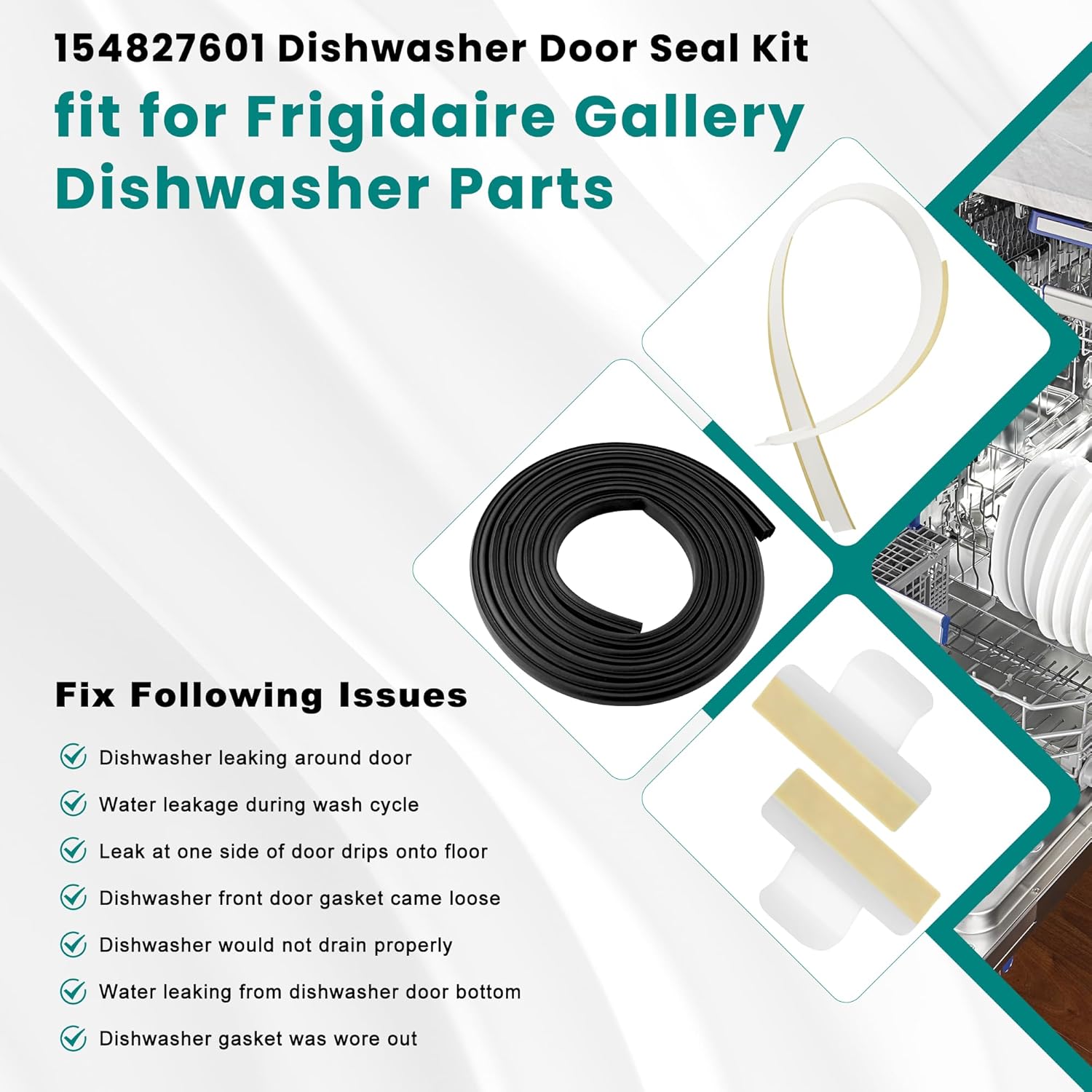 Frigidaire Gallery Kenmore Electrolux Dishwasher Door Seal Gasket Replacement Kit - Door Gasket, Lower Seal, Splash Shield - Prime & Swift