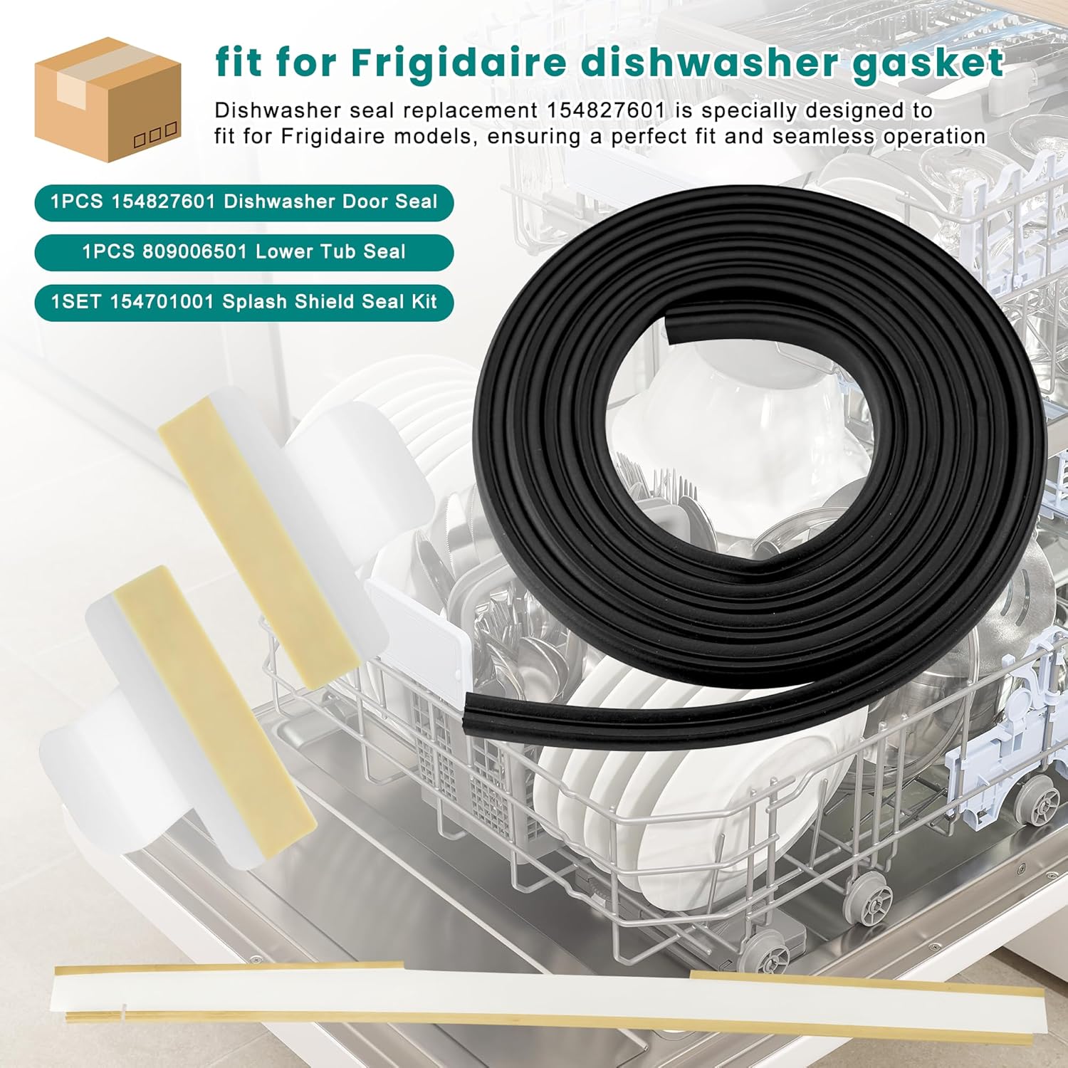 Frigidaire Gallery Kenmore Electrolux Dishwasher Door Seal Gasket Replacement Kit - Door Gasket, Lower Seal, Splash Shield - Prime & Swift