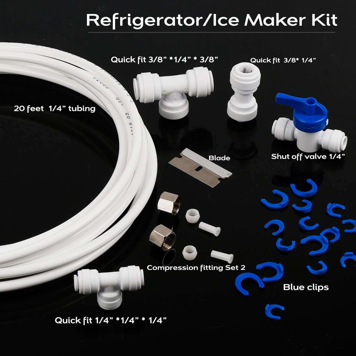 Frizzlife IMC-1 Ice Maker Fridge Water Line Installation Kit - Compatible with 1/4” & 3/8” Water Filtration and Reverse Osmosis Systems