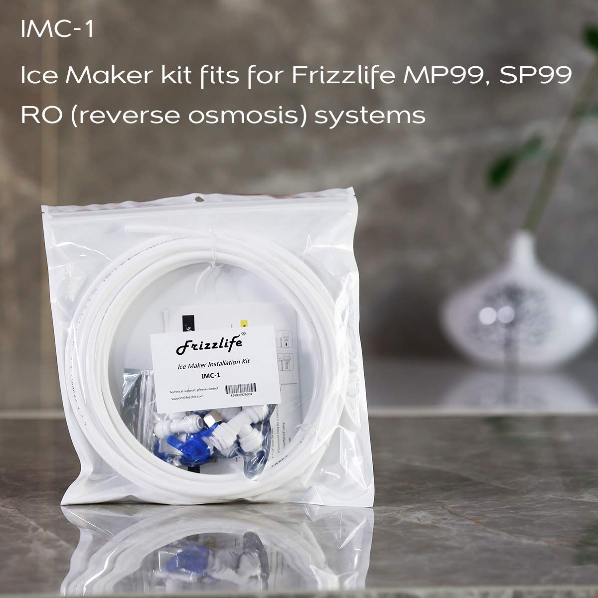 Frizzlife IMC-1 Ice Maker Fridge Water Line Installation Kit - Compatible with 1/4” & 3/8” Water Filtration and Reverse Osmosis Systems