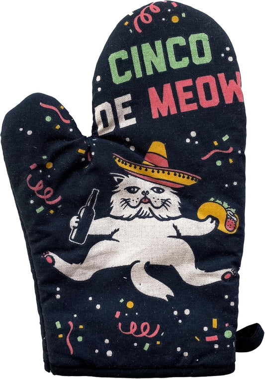 Funny Taco Cat Cinco De Meow Oven Mitt - Mexican Cerveza Kitchen Glove