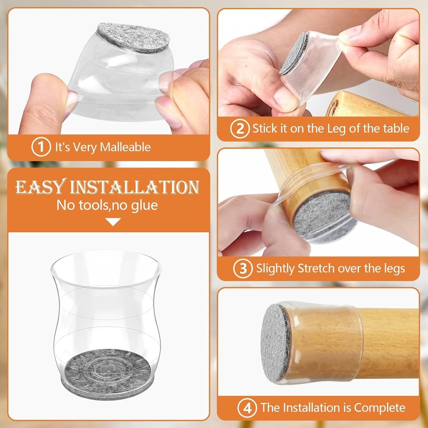 Furniture Pads for Chair Legs - 16 Pcs Floor Protectors for Chair/Table Feet, Sliders to Prevent Scratches and Noise - Caps/Pads for Smooth Moving (Medium Size 1.3''~1.8'')