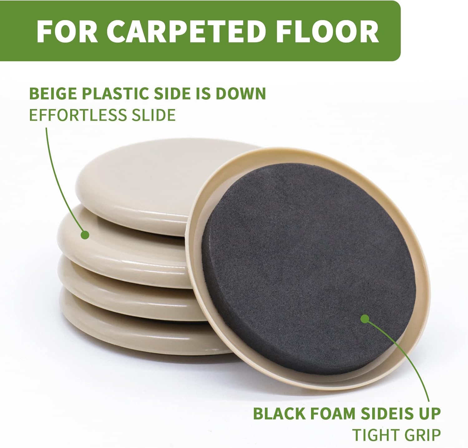 Furniture Sliders Combo Pack for Hardwood and Carpeted Floors - 8 PCS 3 1/2 inch - Easy Furniture Moving