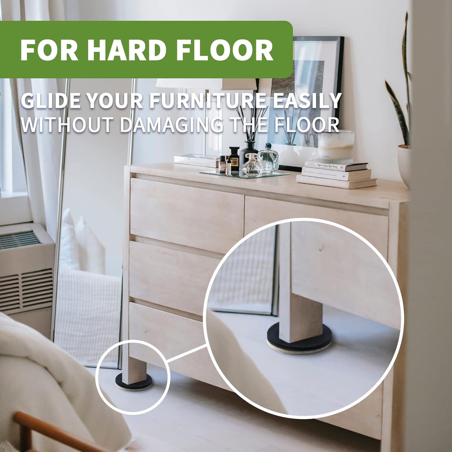Furniture Sliders Combo Pack for Hardwood and Carpeted Floors - 8 PCS 3 1/2 inch - Easy Furniture Moving