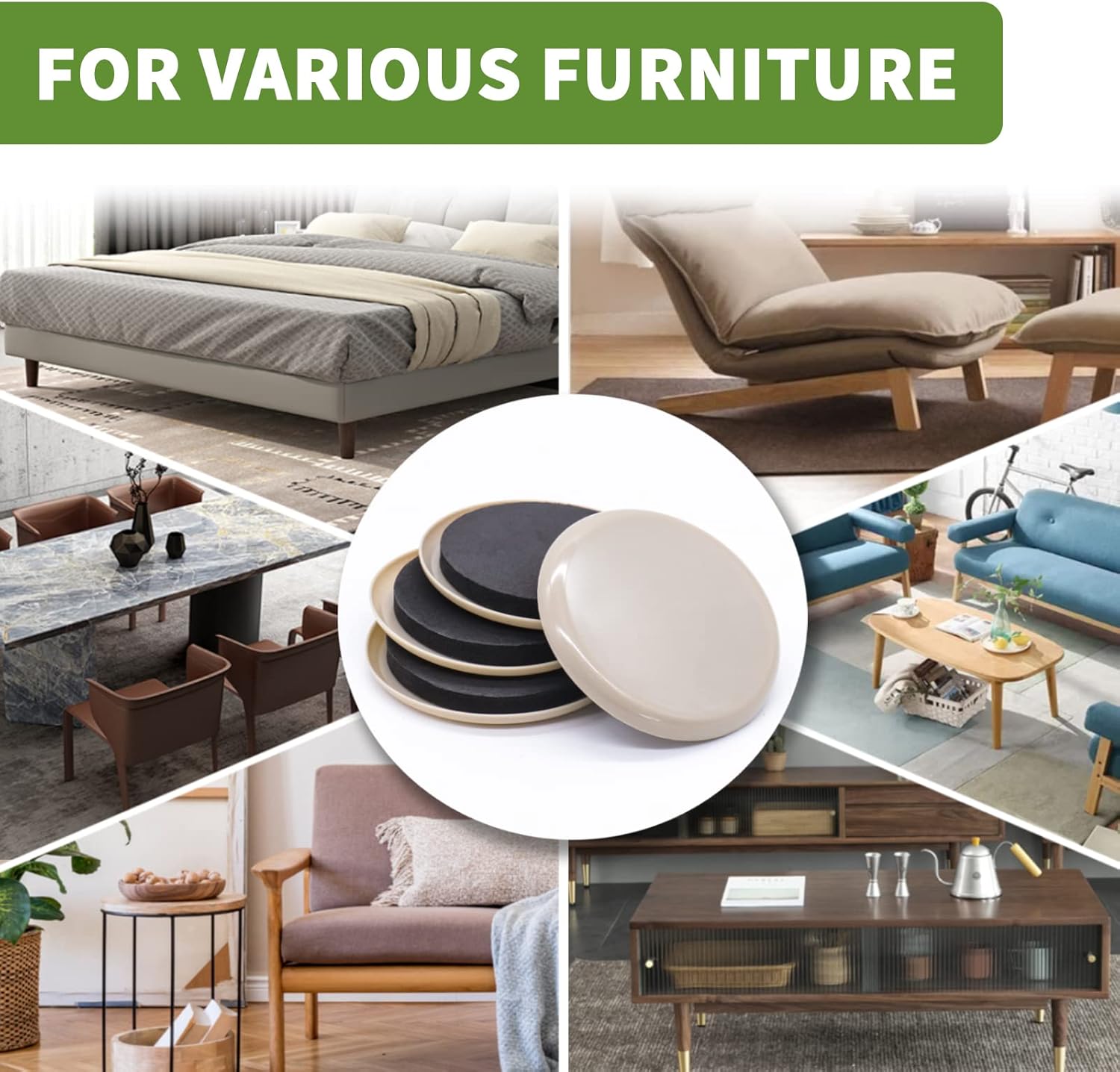 Furniture Sliders Combo Pack for Hardwood and Carpeted Floors - 8 PCS 3 1/2 inch - Easy Furniture Moving