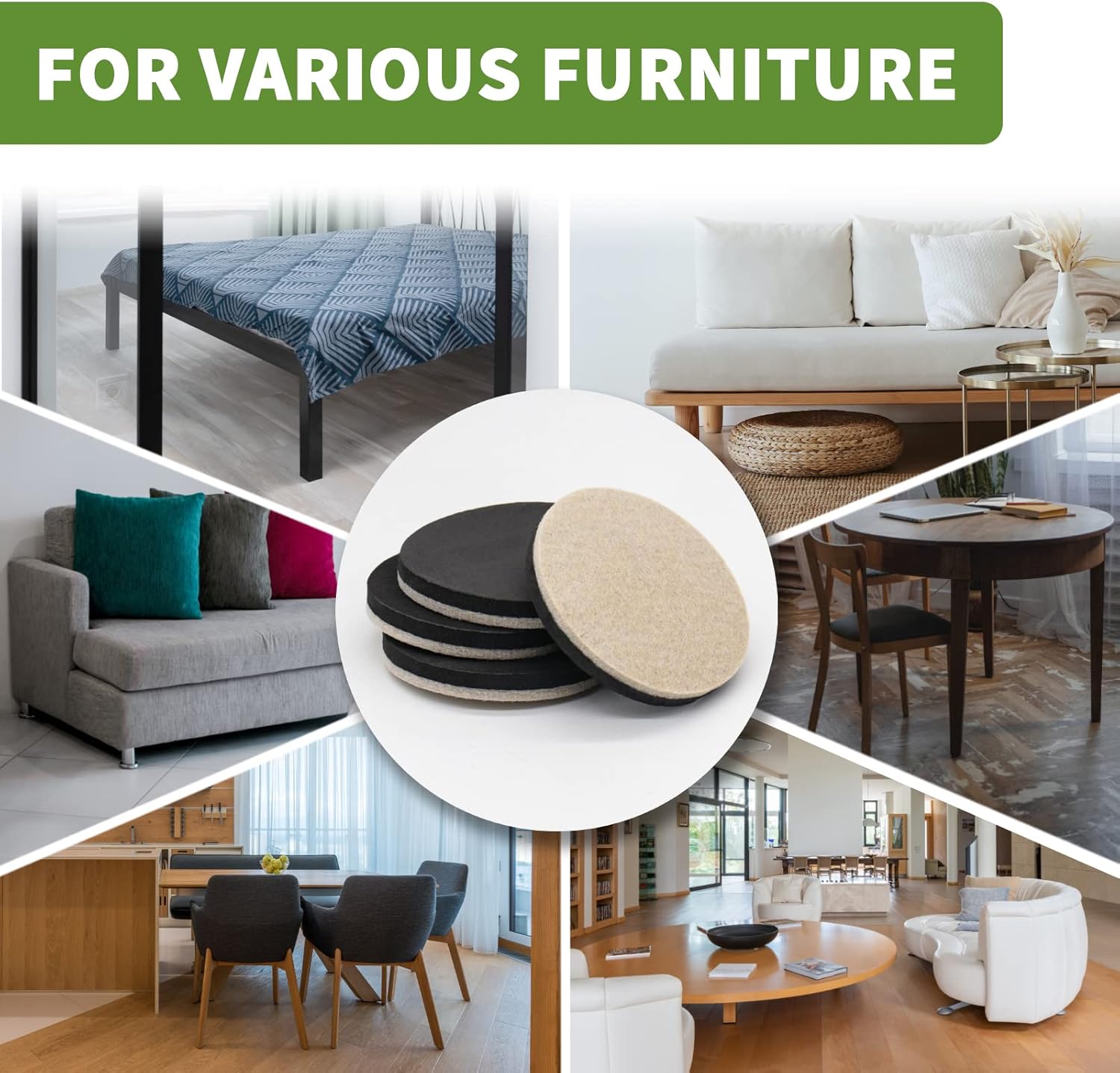 Furniture Sliders Combo Pack for Hardwood and Carpeted Floors - 8 PCS 3 1/2 inch - Easy Furniture Moving