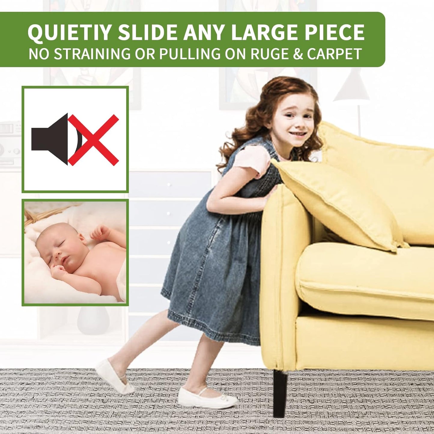 Furniture Sliders Combo Pack for Hardwood and Carpeted Floors - 8 PCS 3 1/2 inch - Easy Furniture Moving