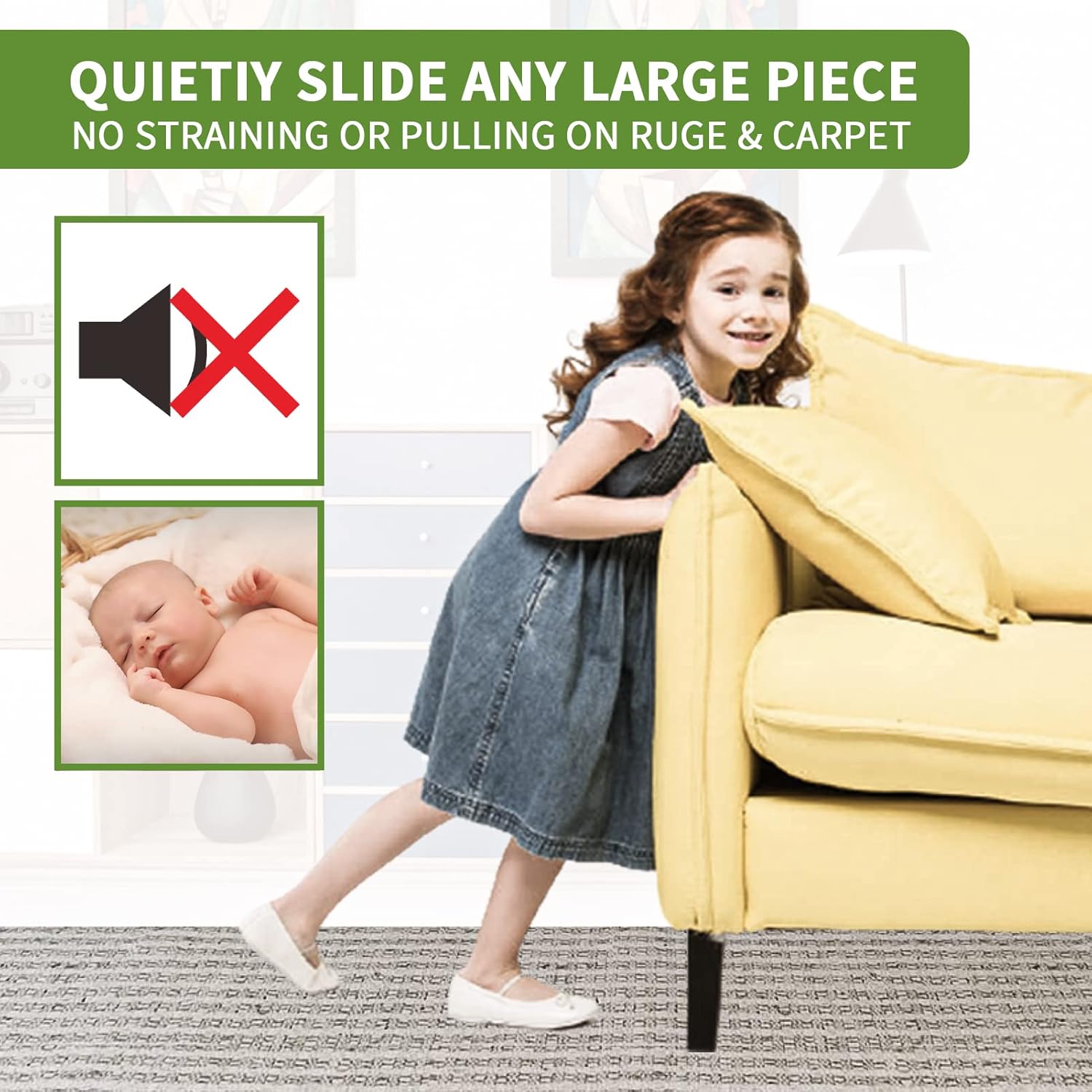 Furniture Sliders Combo Pack for Hardwood and Carpeted Floors - 8 PCS 3 1/2 inch - Easy Furniture Moving