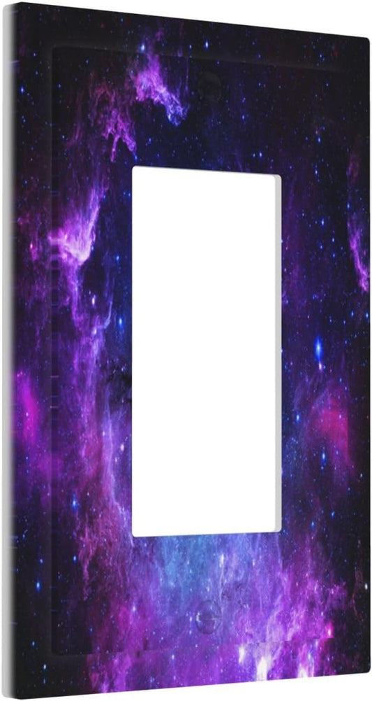 Galaxy Outer Space Purple Nebula Light Switch Cover - Decorative Wall Plate for Bathroom and Bedroom Home Decor