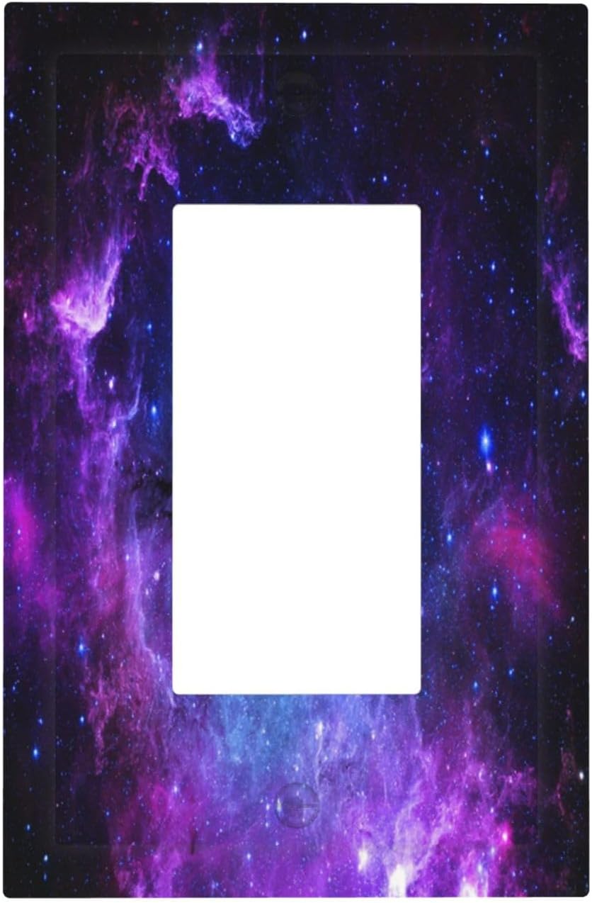 Galaxy Outer Space Purple Nebula Light Switch Cover - Decorative Wall Plate for Bathroom and Bedroom Home Decor