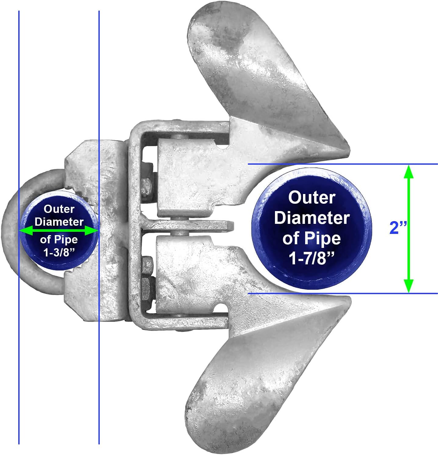 Galvanized Chain Link Fence Butterfly Gate Latch for 1-3/8" Gate Frame and 1-7/8" Gate Post - Automatic Latch with Padlock Hole - WildKart