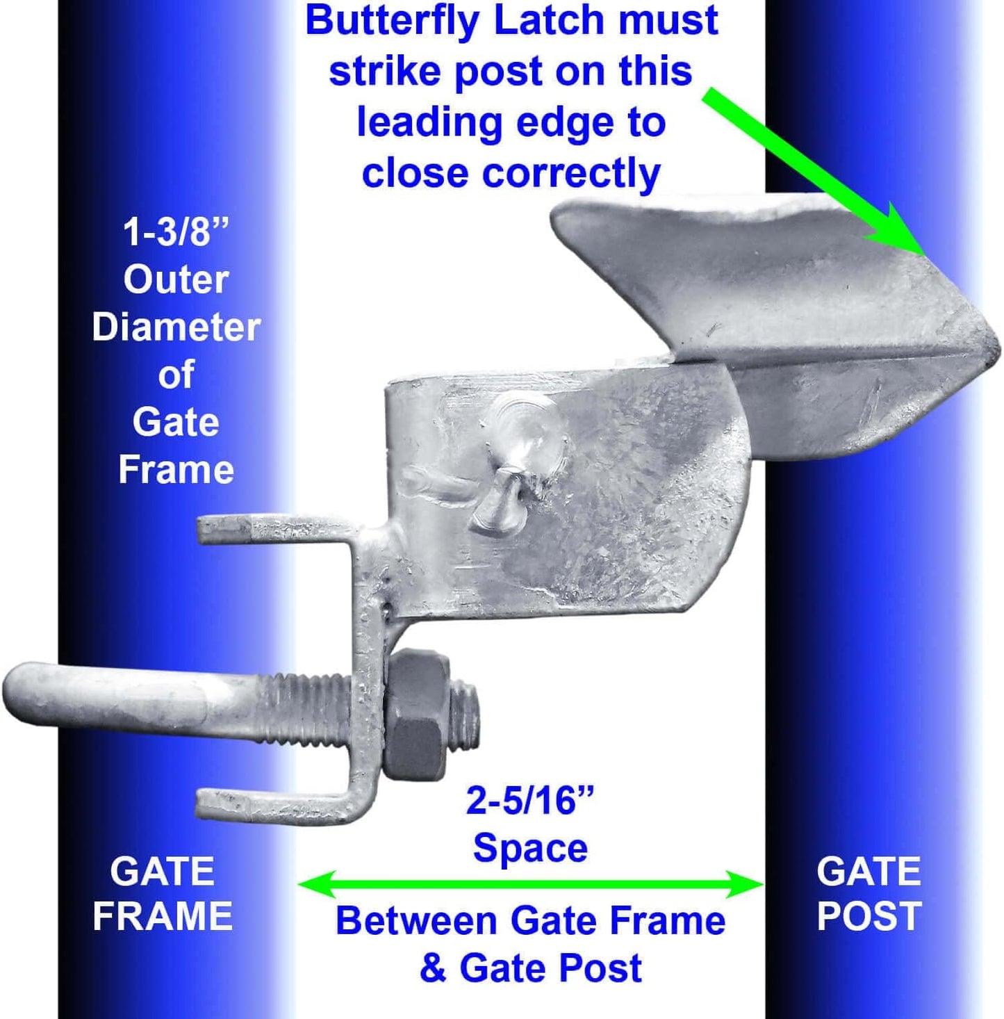 Galvanized Chain Link Fence Butterfly Gate Latch for 1-3/8" Gate Frame and 1-7/8" Gate Post - Automatic Latch with Padlock Hole - WildKart