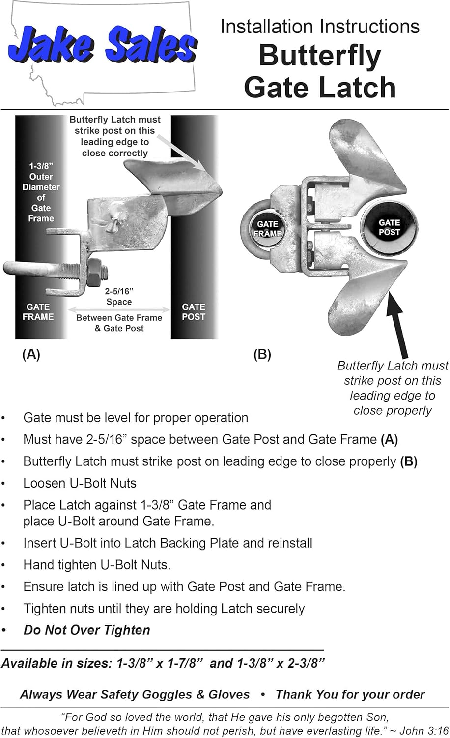 Galvanized Chain Link Fence Butterfly Gate Latch for 1-3/8" Gate Frame and 1-7/8" Gate Post - Automatic Latch with Padlock Hole - WildKart