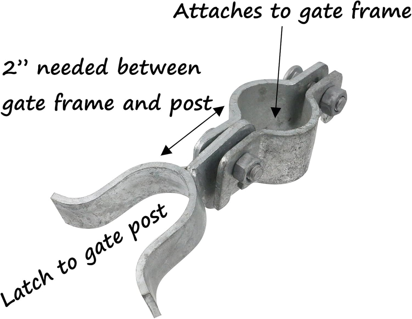 Galvanized Chain Link Fence Gate Fork Latch 1-1/4" x 1-3/8" with Padlock Hole - Wall Mountable Gate Lock