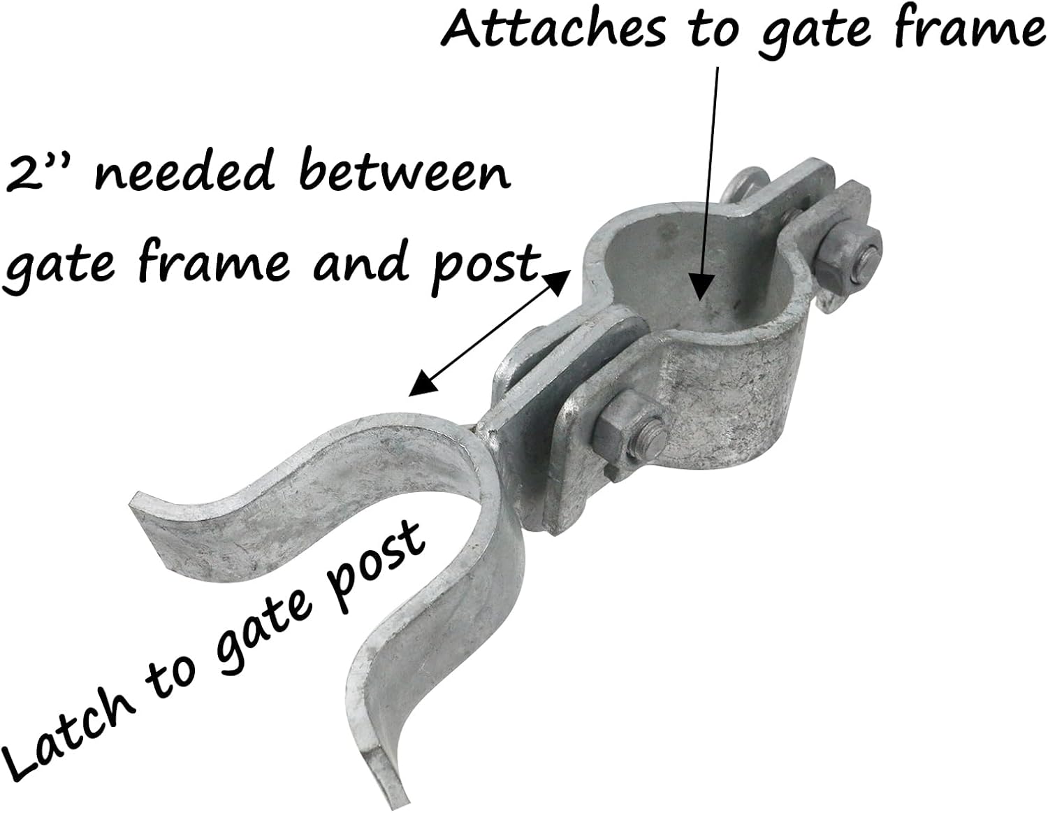 Galvanized Chain Link Fence Gate Fork Latch 1-1/4" x 1-3/8" with Padlock Hole - Wall Mountable Gate Lock