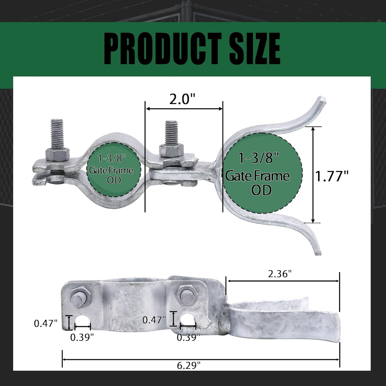 Galvanized Chain Link Fence Gate Latch with Padlock Hole - 1-3/8" x 1-3/8" - Secure Lock for Gate Frames