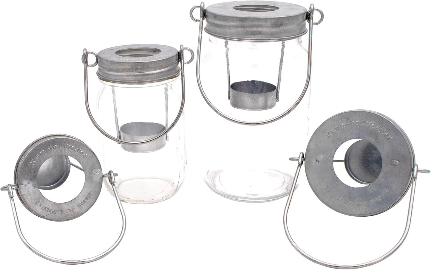 Galvanized Finish Tea Light Candle Holder Lids with Handles for Mason Jars - 3 Pack by Mason Jar Lifestyle