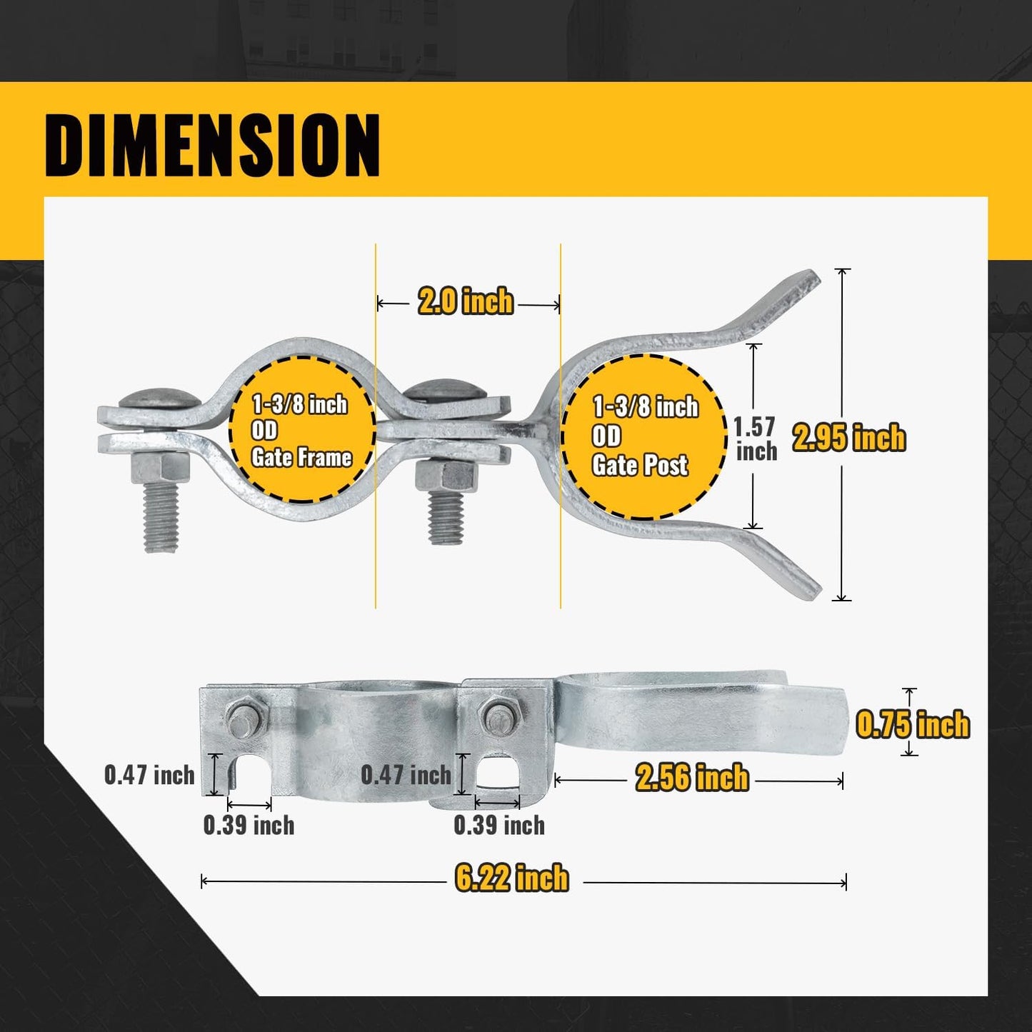 Galvanized Steel Chain Link Gate Latch with Padlock Hole, 1-3/8" x 1-3/8", 2 PCS - Fence Parts