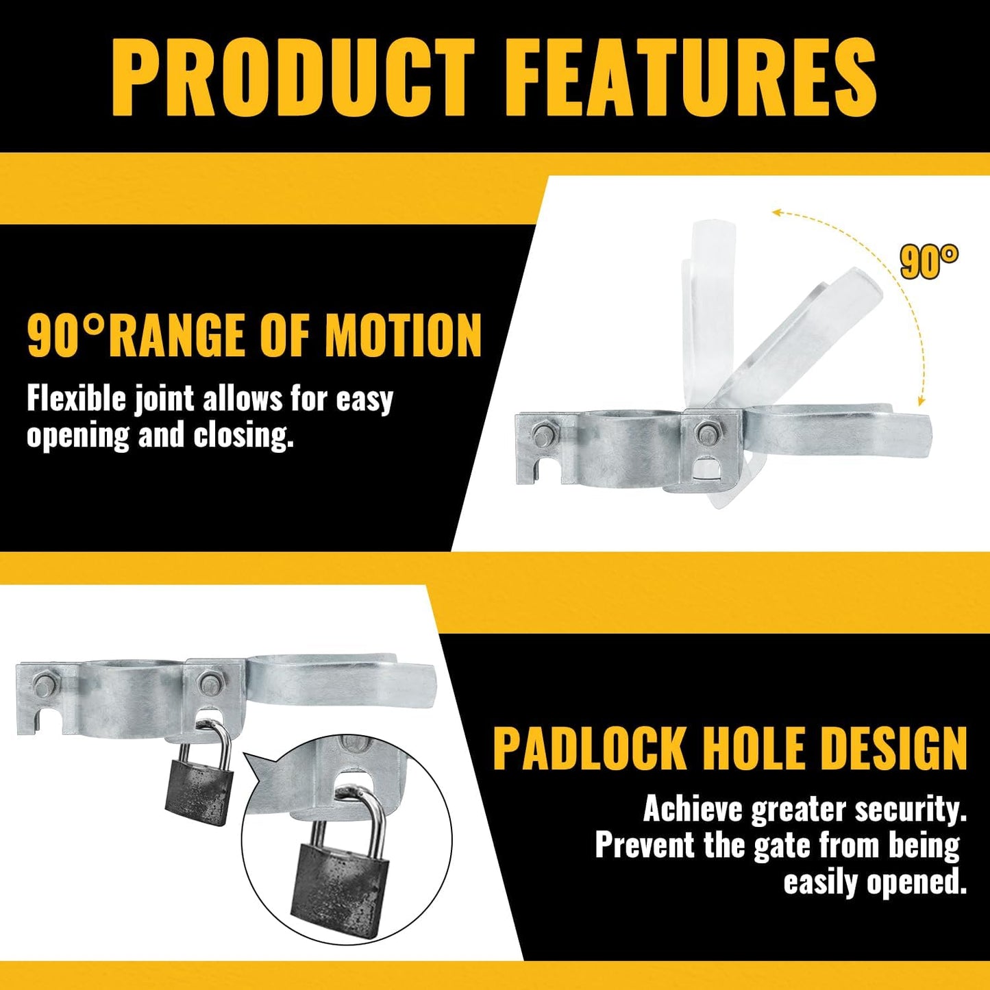 Galvanized Steel Chain Link Gate Latch with Padlock Hole, 1-3/8" x 1-3/8", 2 PCS - Fence Parts