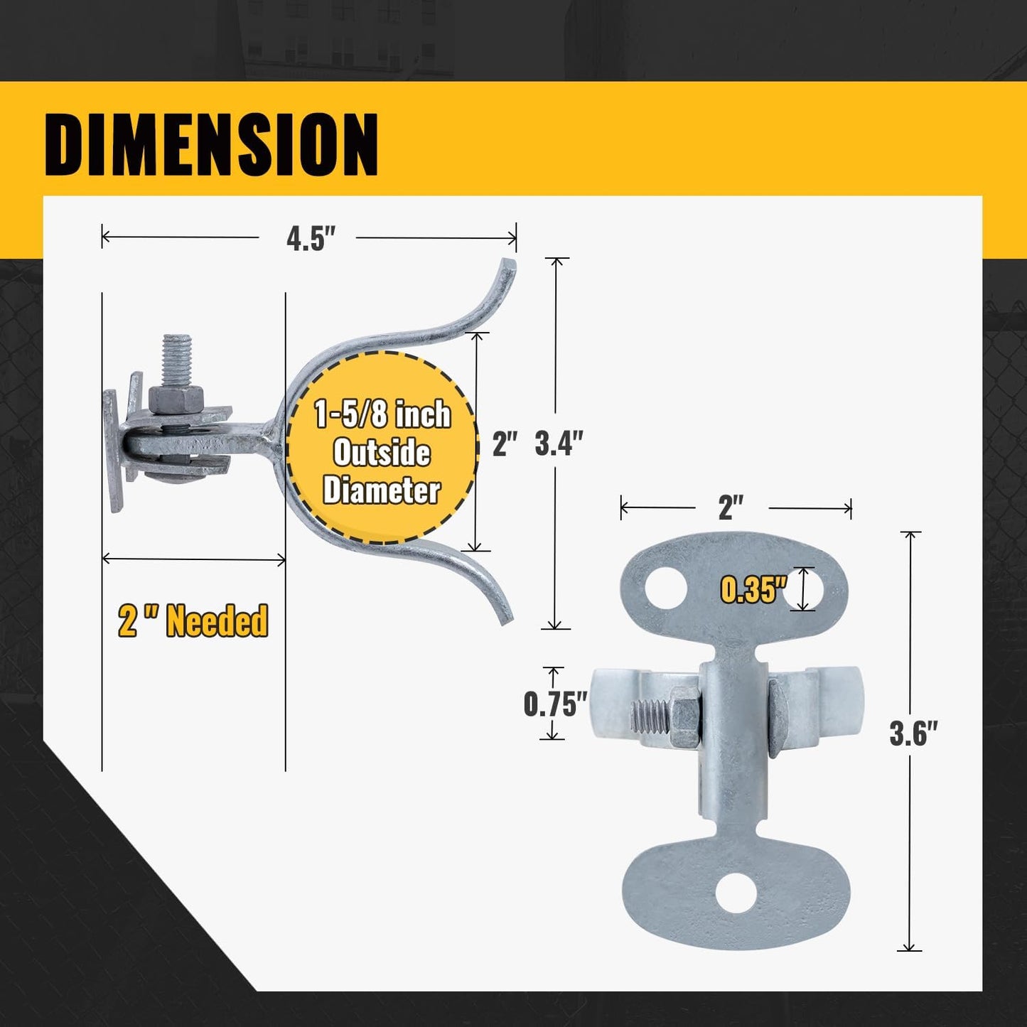 Galvanized Steel Wall Mount Chain Link Fence Gate Fork Latch for 1-5/8" Gate Frame with Padlock Hole - 2 PCS