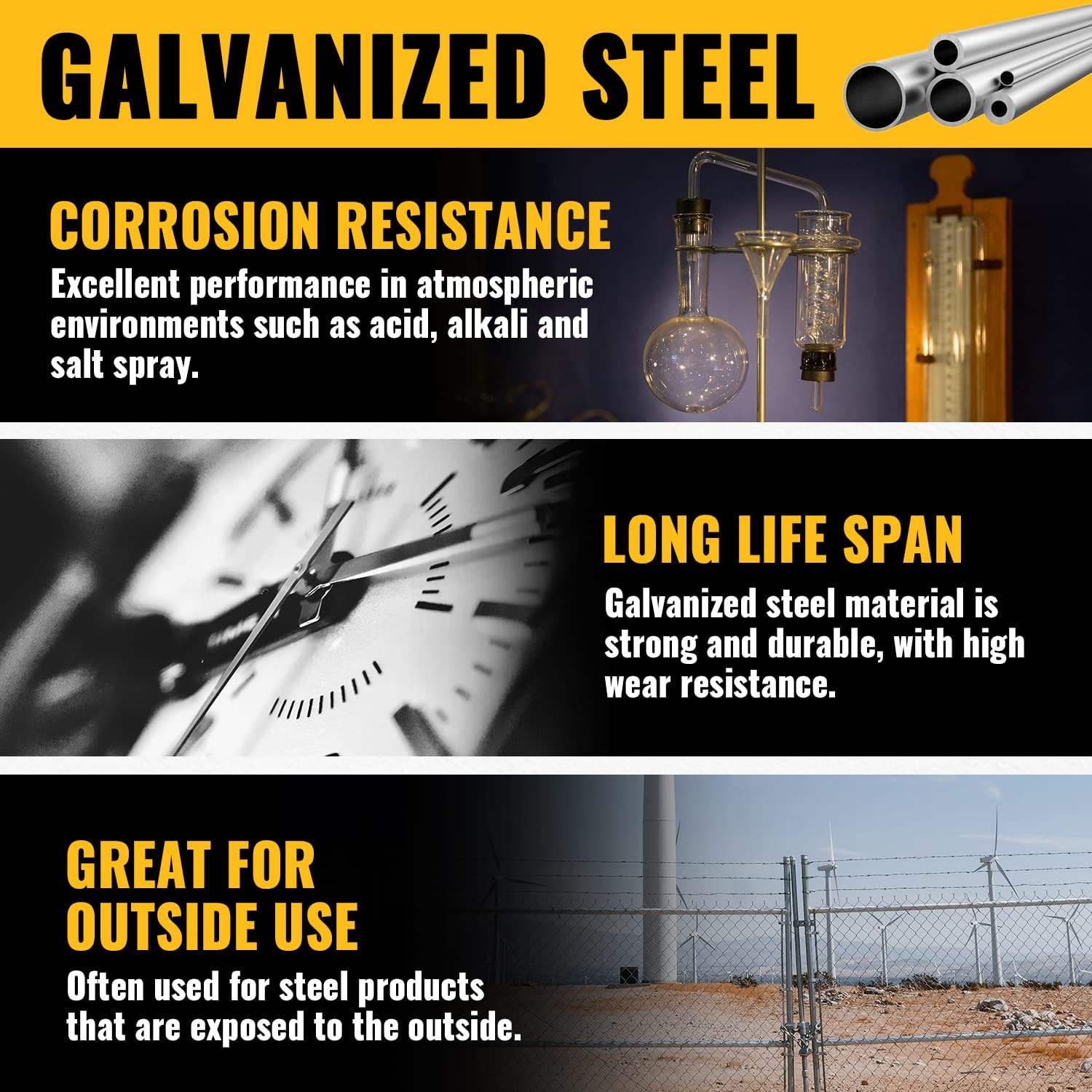 Galvanized Steel Wall Mount Chain Link Fence Gate Fork Latch for 1-5/8" Gate Frame with Padlock Hole - 2 PCS