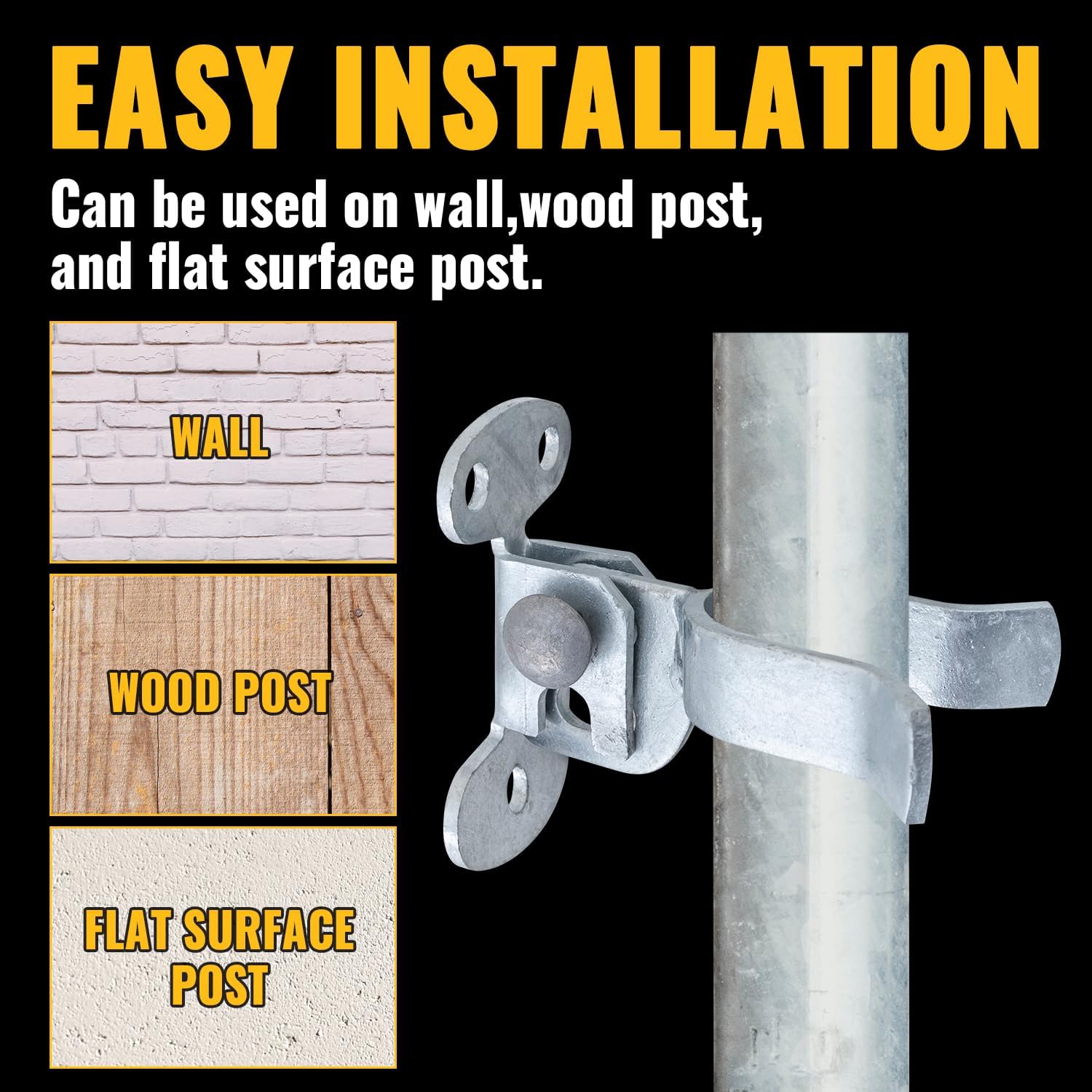 Galvanized Steel Wall Mount Chain Link Fence Gate Fork Latch for 1-5/8" Gate Frame with Padlock Hole - 2 PCS