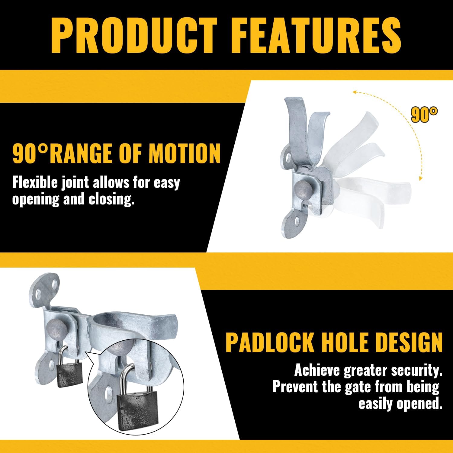 Galvanized Steel Wall Mount Chain Link Fence Gate Fork Latch for 1-5/8" Gate Frame with Padlock Hole - 2 PCS