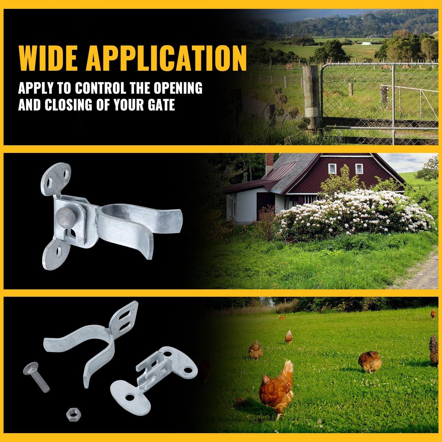 Galvanized Steel Wall Mount Chain Link Fence Gate Fork Latch for 1-5/8" Gate Frame with Padlock Hole - 2 PCS