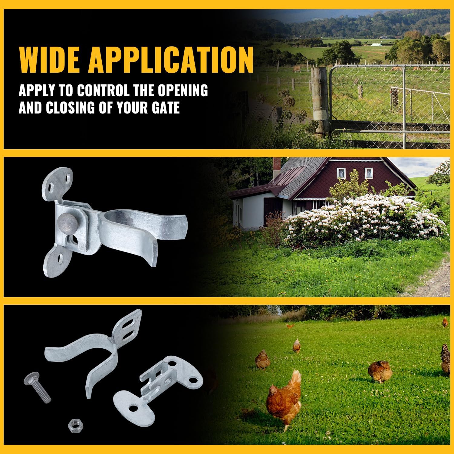 Galvanized Steel Wall Mount Chain Link Fence Gate Fork Latch for 1-5/8" Gate Frame with Padlock Hole - 2 PCS