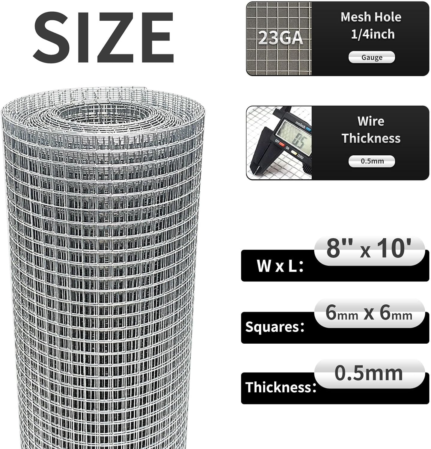 Galvanized Wire Mesh Roll 8'' x 10' - 1/4 inch - 23 GA - Chicken Wire Fence for Poultry, Rabbit, and Snake Fences