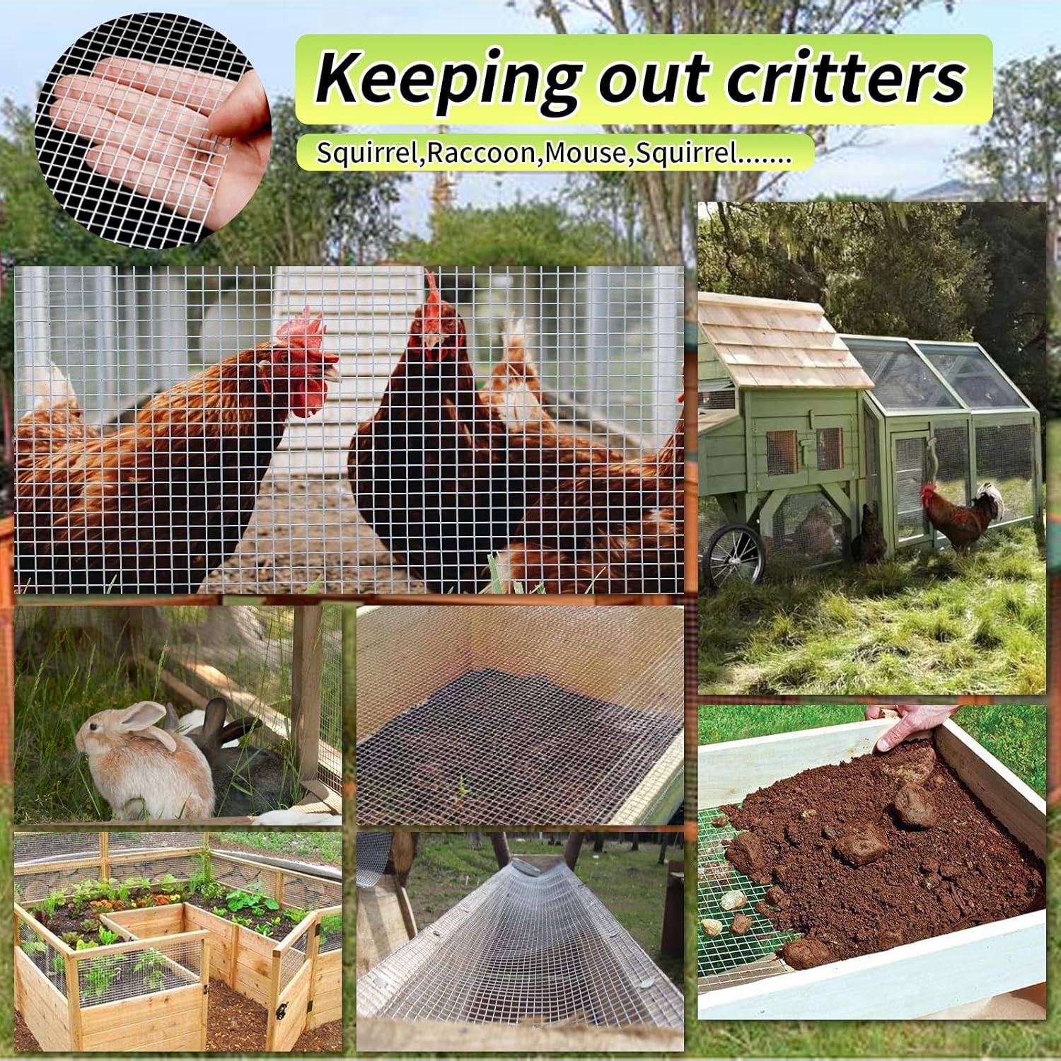 Galvanized Wire Mesh Roll 8'' x 10' - 1/4 inch - 23 GA - Chicken Wire Fence for Poultry, Rabbit, and Snake Fences