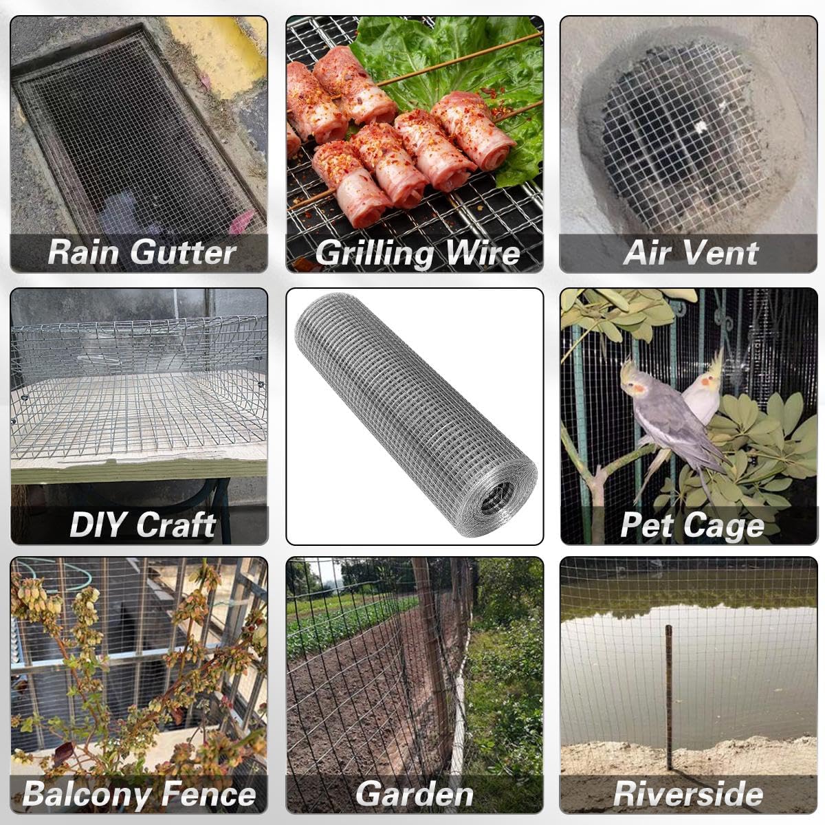 Galvanized Wire Mesh Roll 8'' x 10' - 1/4 inch - 23 GA - Chicken Wire Fence for Poultry, Rabbit, and Snake Fences