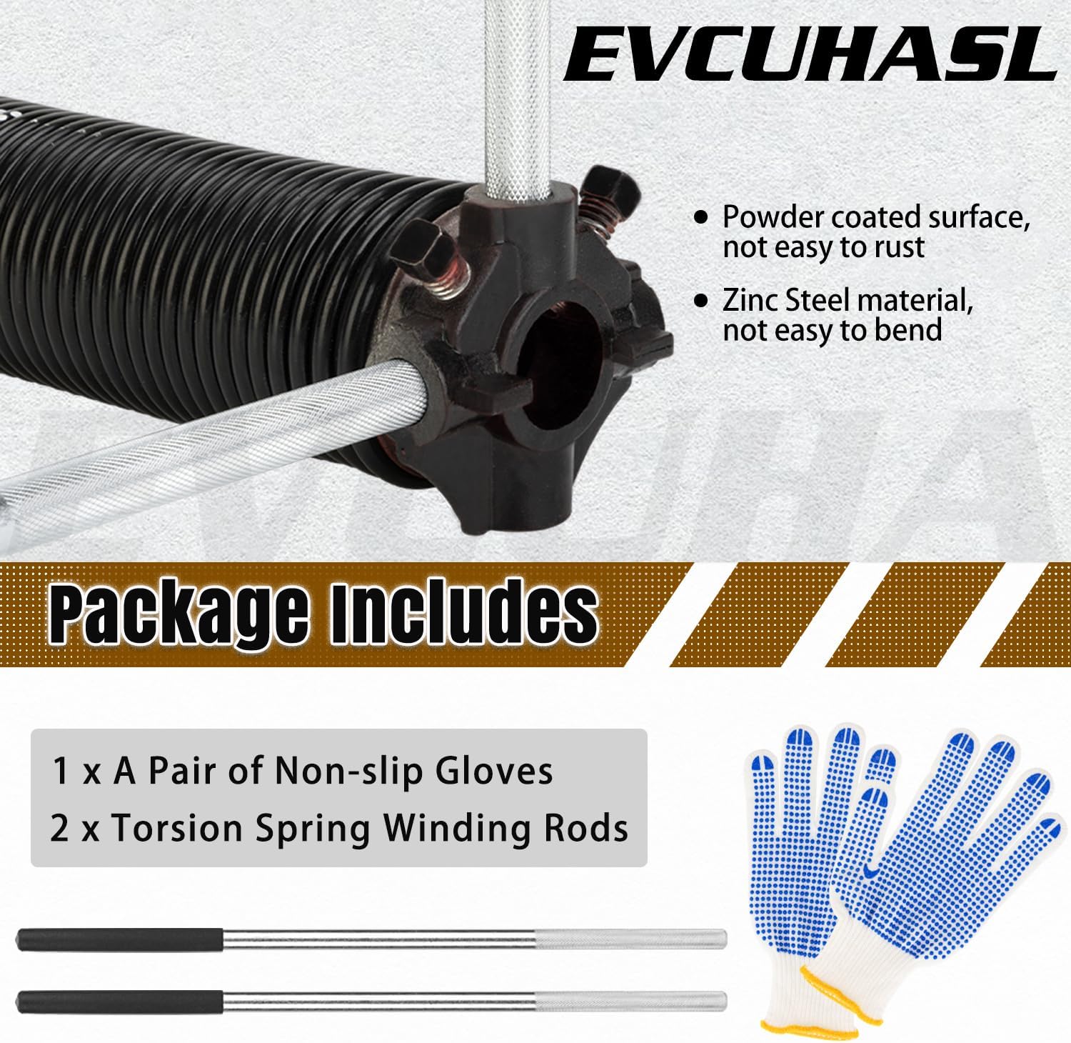 Garage Door Torsion Spring Winding Bars Set - 2 Pcs Zinc Steel Rods with Non-Slip Handle for Adjusting Tension Springs, Black