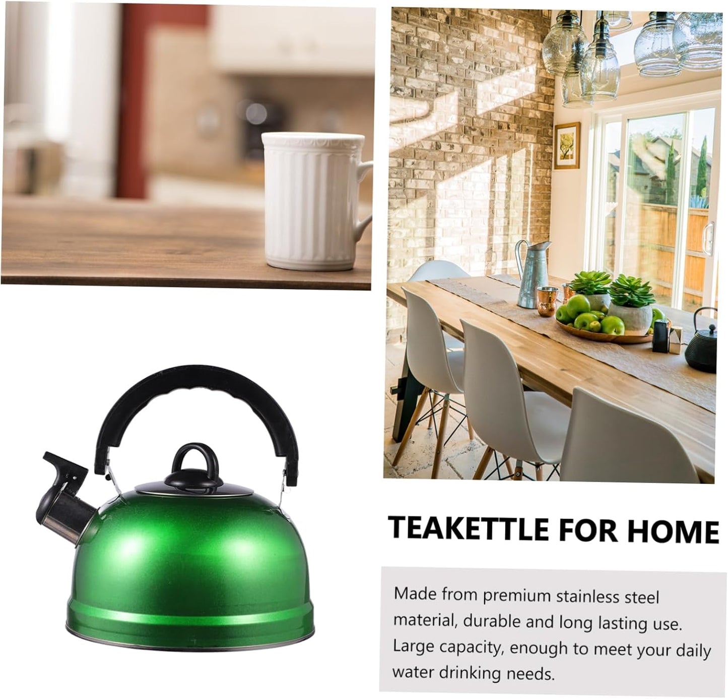 Garneck 2 Pcs Stainless Steel Electric Kettle Set for Boiling Water - Chirping Kettle Espresso Maker - Gas and Induction Stove Safe - Portable Camping Tea Kettle - Green Color