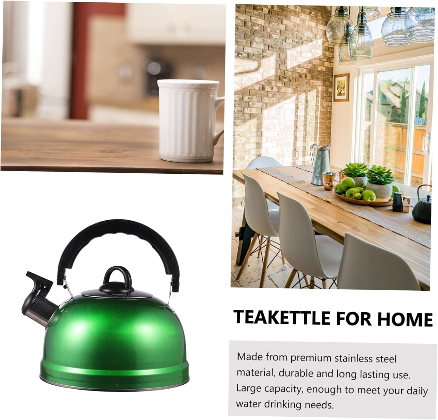 Garneck 2 Pcs Stainless Steel Electric Kettle Set for Boiling Water - Chirping Kettle Espresso Maker - Gas and Induction Stove Safe - Portable Camping Tea Kettle - Green Color