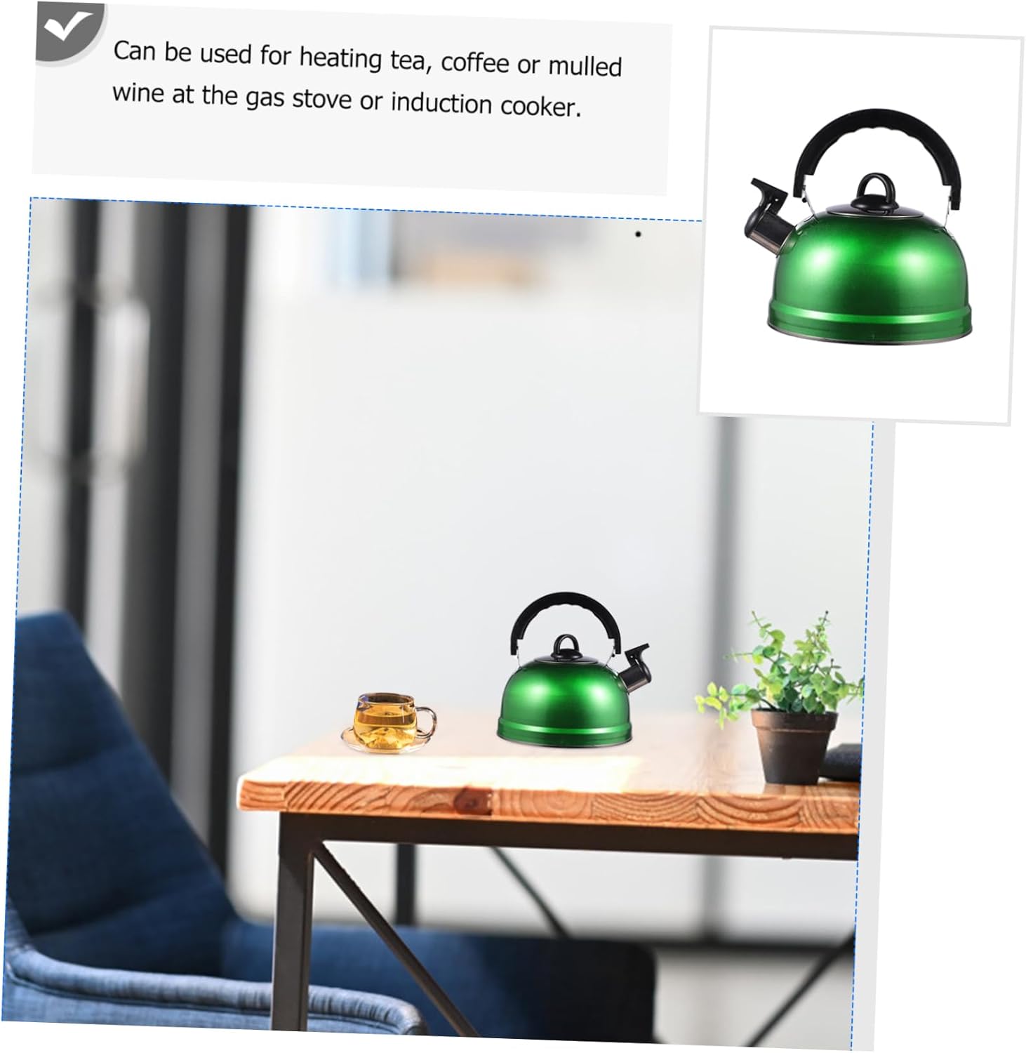 Garneck 2 Pcs Stainless Steel Electric Kettle Set for Boiling Water - Chirping Kettle Espresso Maker - Gas and Induction Stove Safe - Portable Camping Tea Kettle - Green Color