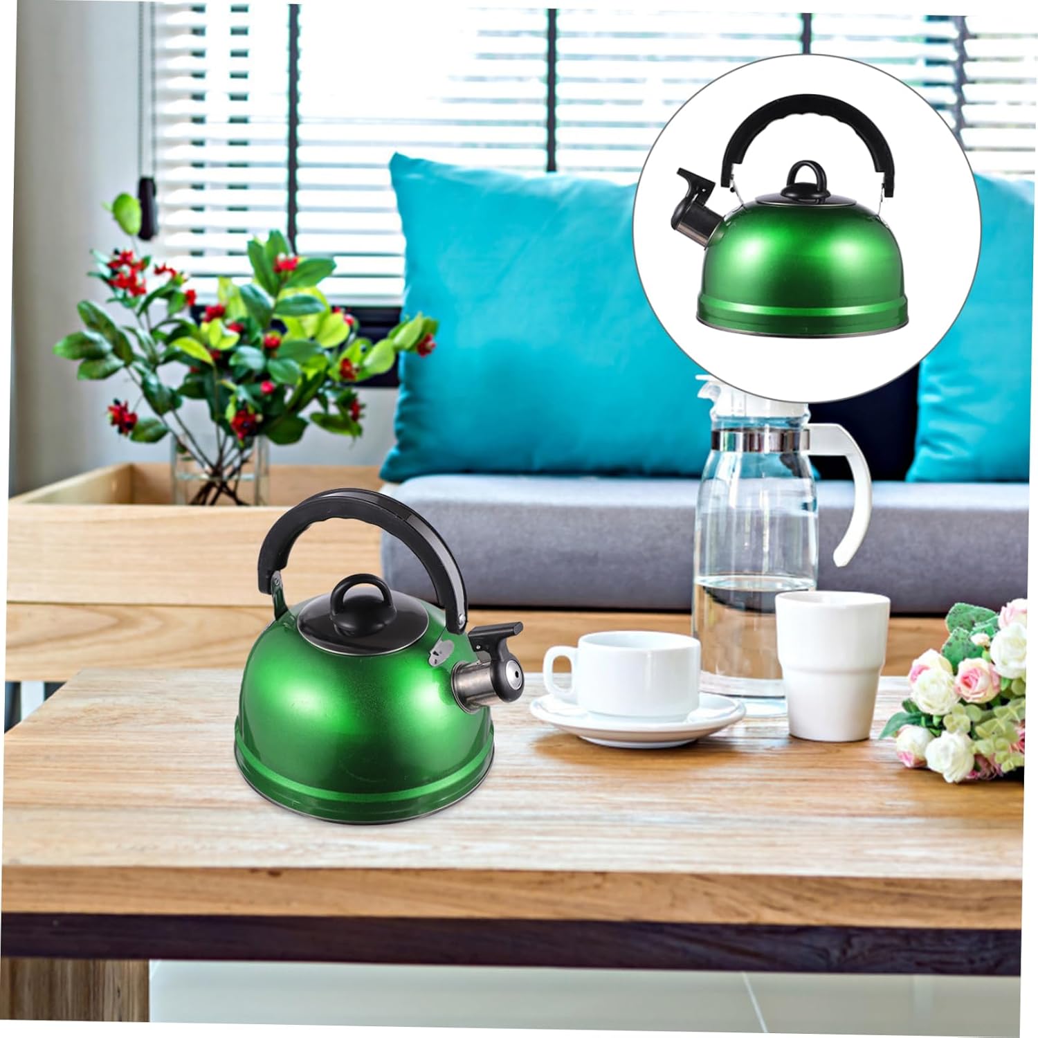 Garneck 2 Pcs Stainless Steel Electric Kettle Set for Boiling Water - Chirping Kettle Espresso Maker - Gas and Induction Stove Safe - Portable Camping Tea Kettle - Green Color