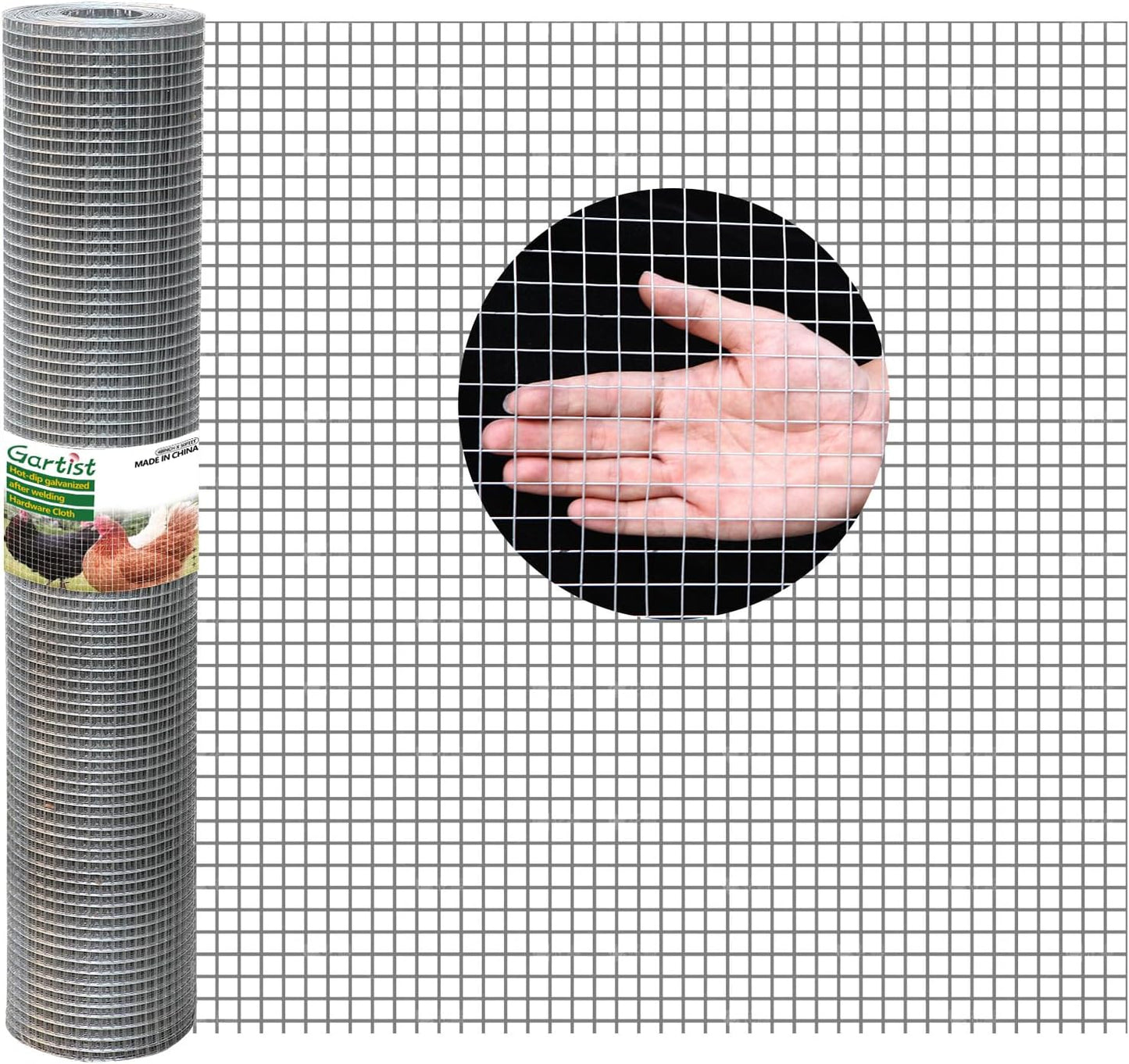 Gartist Hot-Dip Galvanized Welded Hardware Cloth,1/2inch 19Ga 16"x50' Chicken Wire Fencing, Raised Garden Bed Supports Wire Mesh Roll, Galvanized Wire Mesh Fence Prevent Snakes, Raccoons, Foxes - WildKart
