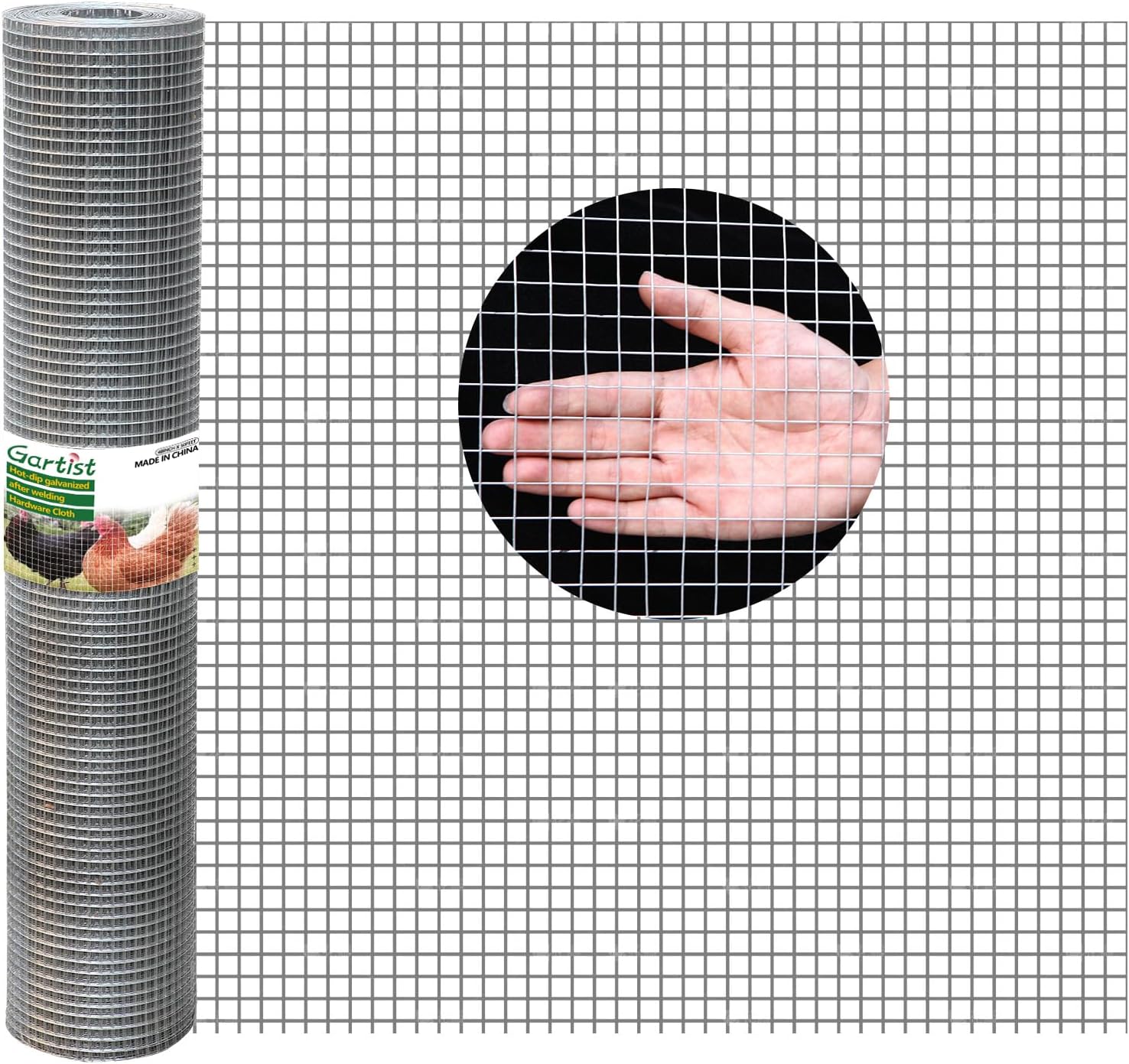 Gartist Hot-Dip Galvanized Welded Hardware Cloth,1/2inch 19Ga 16"x50' Chicken Wire Fencing, Raised Garden Bed Supports Wire Mesh Roll, Galvanized Wire Mesh Fence Prevent Snakes, Raccoons, Foxes - WildKart