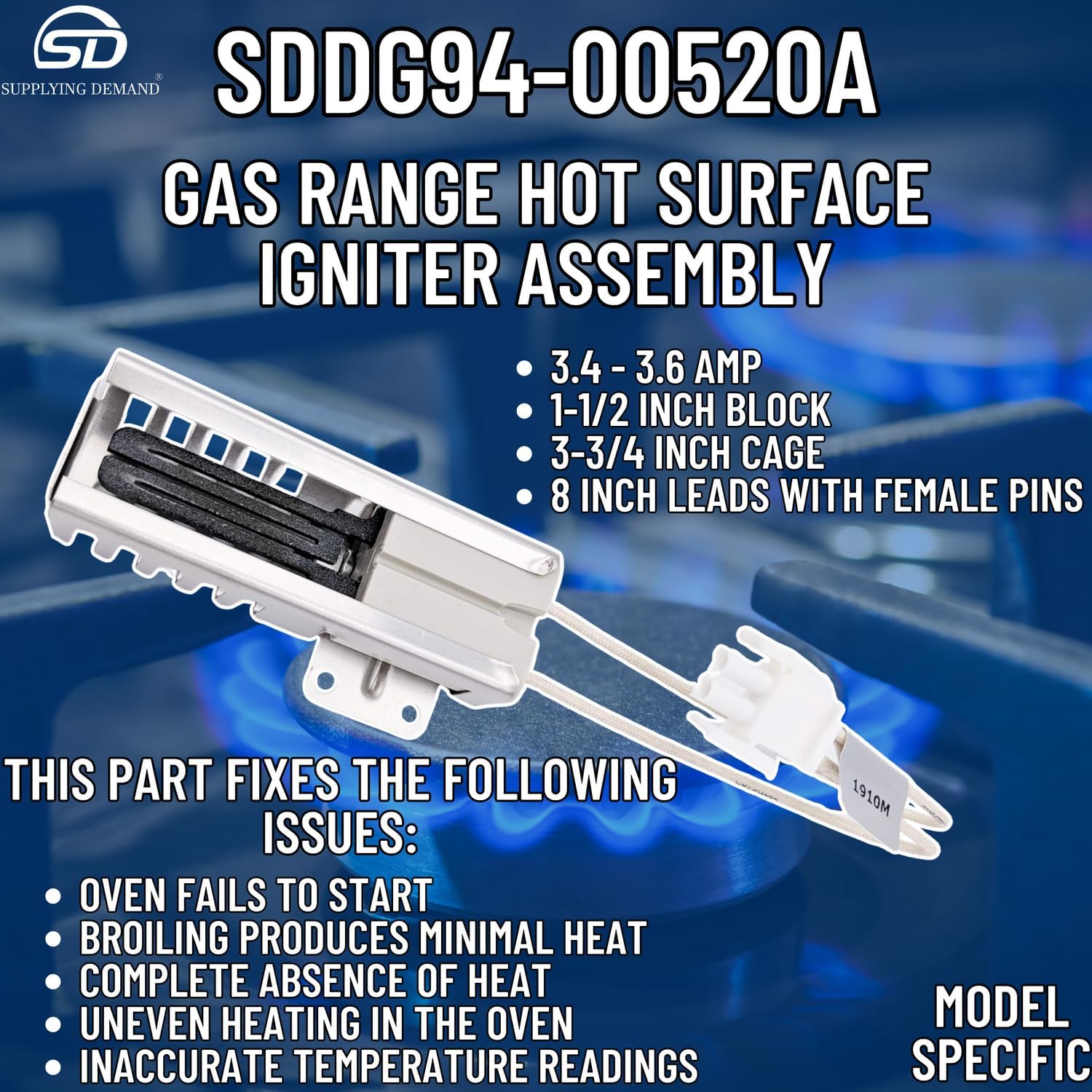 Gas Range Hot Surface Igniter Assembly Replacement DG94-00520A 2692271 - Supplying Demand