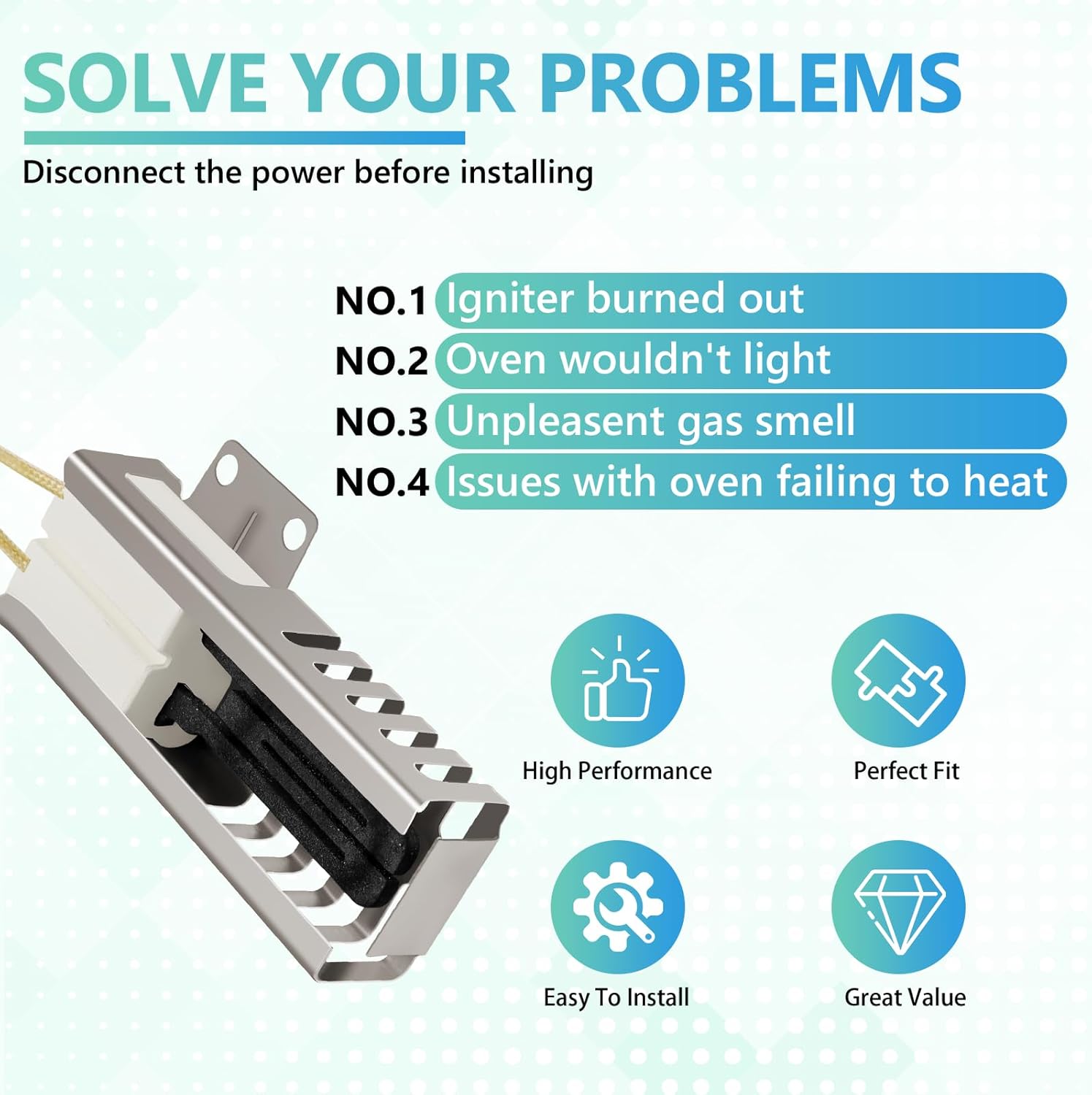 Gas Range Oven Igniter for Samsung NX58H5600SS Nx58h9500WS - Replacement for GE Whirlpool Hotpoint - DG94-00520A AP5577941 WB13K21 Norton 501a by BOGDA