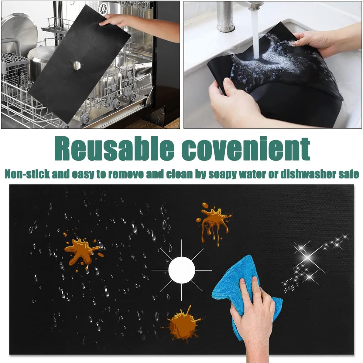 Gas Stove Guard Set - Easy-Clean Reusable Shields, Heat-Resistant Liners for Gas Range Burner Covers