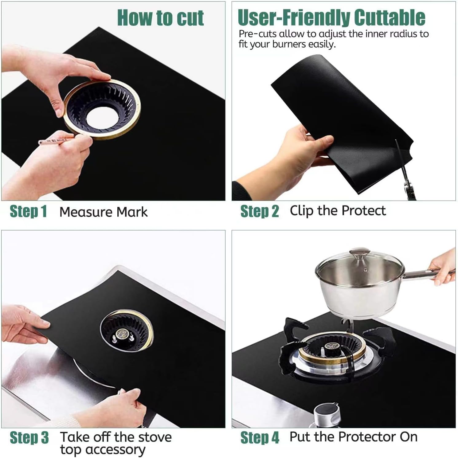Gas Stove Guard Set - Easy-Clean Reusable Shields, Heat-Resistant Liners for Gas Range Burner Covers