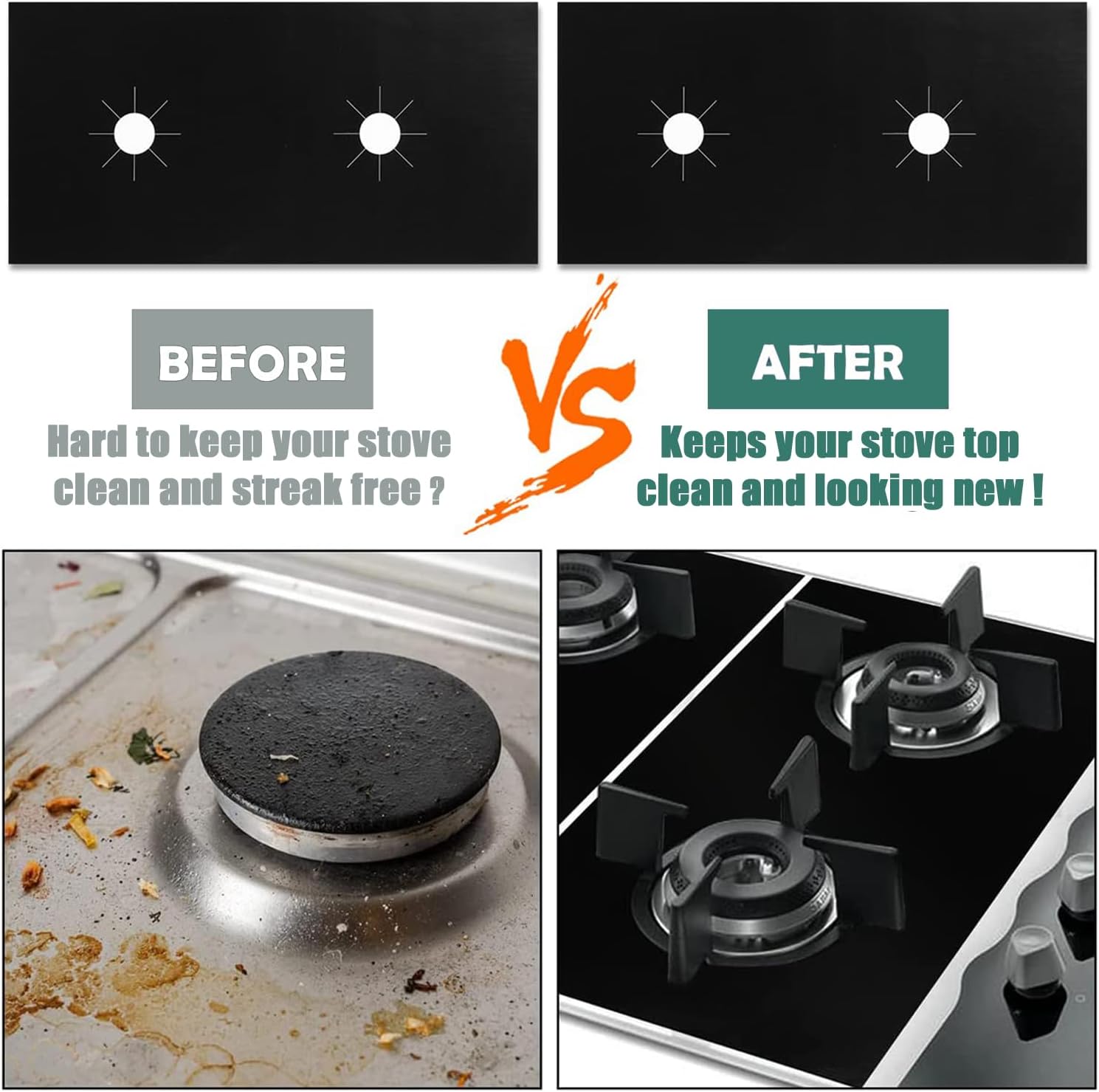 Gas Stove Guard Set - Easy-Clean Reusable Shields, Heat-Resistant Liners for Gas Range Burner Covers