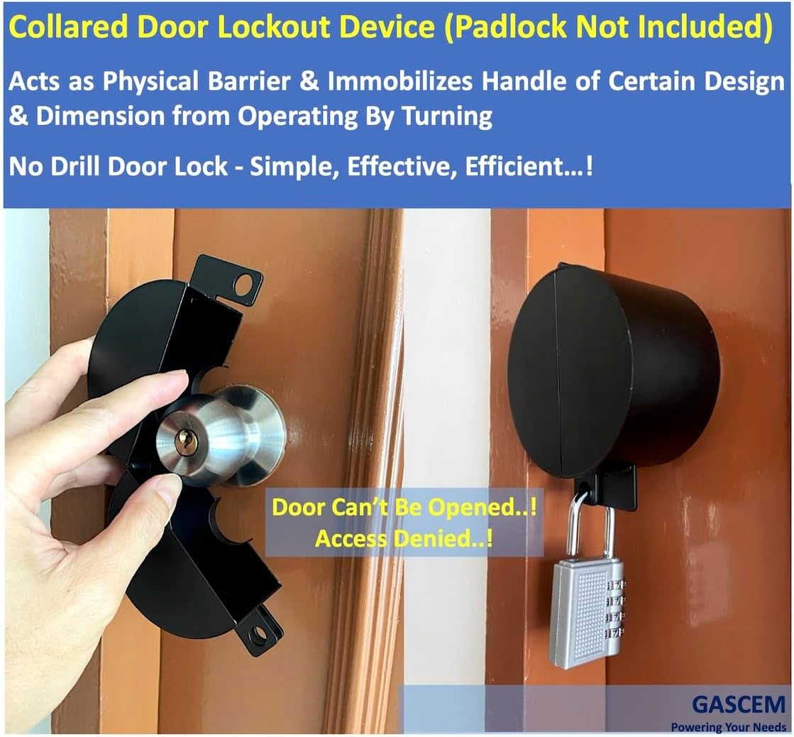 Gascem Door Knob Lockout Device (Matt Black, Padlock Not Included). Door Handle Lock - Prevents Doorknobs from Turning and Access to Keyhole. Childproof Door Knob Cover.