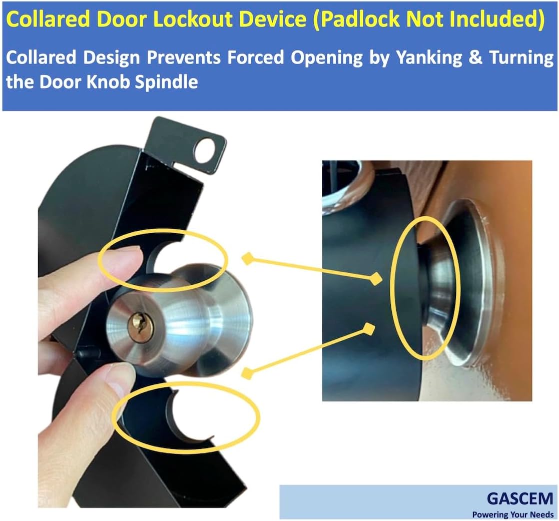 Gascem Door Knob Lockout Device (Matt Black, Padlock Not Included). Door Handle Lock - Prevents Doorknobs from Turning and Access to Keyhole. Childproof Door Knob Cover.